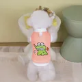 Detail of pet summer mesh vest with cartoon crocodile pattern and sturdy metal D-ring leash attachment - S / Rose Red