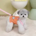 Detail of striped pet harness set with ruffles and adjustable pink leash on a small dog - S / Orange