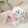 Dettaglio della tutina rosa testurizzata per cani bianchi in un ambiente accogliente - S / Rosa