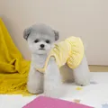 Detail of yellow and white checkered pet dress featuring pleated texture and yellow piping - S / Yellow