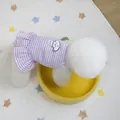 Close-up of purple checkered pet dress with cute dog embroidery on breathable fabric - S / Purple