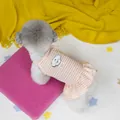 Detail of pet striped dress with cute dog embroidery and D-ring for leash attachment - S / Orange