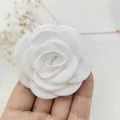 Elegant 6cm white handmade satin camellia flower accessory for hair pins or brooches - White