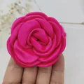 Elegant 6cm rose red satin camellia fabric flower for hair accessories and DIY crafts - Rose Red