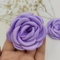 Handheld 6cm 3D purple satin camellia artificial flower hair accessory on white base - Light Purple