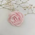 Pink satin fabric camellia flower accessory with multi-layered 3D petals for hair decor - Snow Bud