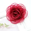 Deep red 10cm organza chiffon rose flower handmade fabric accessory for beach shoes - Brooch Hair Clip Dual Use Style / Burgundy