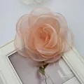 Elegant 10cm handmade lace silk rose flower brooch in soft peach organza material - Brooch Hair Clip Dual Use Style / Snow Bud