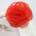 Rosa in organza rossa da 10cm fatta a mano per scarpe da spiaggia e capelli - Stile Doppio Uso Spilla Fermaglio per Capelli / Rosso