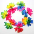 8-piece set of gradient rainbow grosgrain ribbon hair bows for children on white background - Multicolor Gradient