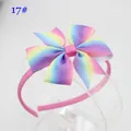 Détail d'un serre-tête rose pour fille avec nœud en gros-grain dégradé arc-en-ciel - Dégradé Arc-en-Ciel (17#)