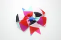 Close-up of rainbow geometric print grosgrain ribbon bow hair clip for girls - Geometric Royal Blue