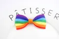 Detailopname van een regenboog strik van ripslint op een wit keramisch bordje - 17-Klassieke Regenboog