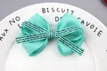 Mint green grosgrain ribbon hair bow with elegant black script print for girls - Fruit Green