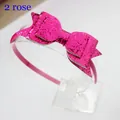 Sparkly rose pink glitter bow headband with multi-layer 3D design for children - Rose Red