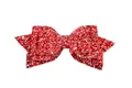 Vue détaillée du nœud rouge scintillant de 5 pouces avec paillettes double épaisseur - Barrette / Rouge