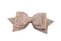Detailed view of 5-inch glitter sequin hair bow with multi-color sparkle texture - Snow Bud Beige