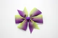 Rainbow gradient wavy print bow hair clip with purple and neon green ribbed texture - Dark Purple And Yellow