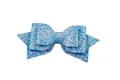 Close-up of 5-inch layered blue glitter bow with multi-color sequins for hair accessories - Blue