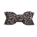 Macro detail of multi-color glitter sequins on a black handmade bow hair accessory - No. 8 Black
