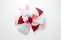 Rainbow geometric wave print bow hair clip made of premium multicolor grosgrain ribbon - Triangle Wine Red