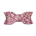 Sparkly pink sequin bow hair clip for girls featuring multi-color shimmering glitter accents - Pink