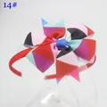 Serre-tête fille avec nœud arc-en-ciel 8cm en gros-grain, style 14 aux motifs colorés - Bleu Roi Géométrique (14#)