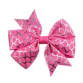 Hot pink hair bow with silver mermaid scale pattern on grosgrain ribbon for girls - Rose Red