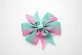 Handmade gradient ombre rainbow bow hair clip in mint green and rose pink grosgrain - Green + Rose Red