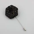 Classic black fabric rose lapel pin with gold edges and silver long needle for men - Black