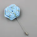 Light blue fabric rose brooch with gold wire trim and long silver pin for men suits - Light Blue Zircon