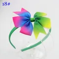 Serre-tête vert avec nœud en ruban arc-en-ciel de 8 cm pour petites filles - Dégradé Quatre Couleurs (18#)