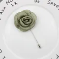 Olive green rose brooch in kapok yarn with elegant fabric texture and silver pin - Grey Green