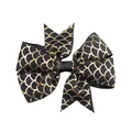 Black grosgrain ribbon bow with gold fish scale pattern for hair accessories DIY - Black