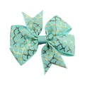 Mint green grosgrain bow hair clip with golden mermaid fish scale pattern for girls - Light Green