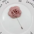 Elegant dusty pink fabric rose lapel pin with long silver needle for suits and dresses - Dusky Pink