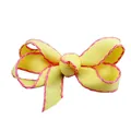 Handmade yellow grosgrain ribbon bow hair clip with pink stitched edges for girls - Yellow