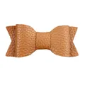 Macro shot of brown faux leather hair bow clip showing detailed litchi texture - Brown