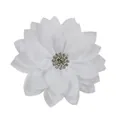 White chiffon flower brooch for girls' dresses with central rhinestone detailing - White