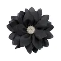 Elegant black chiffon flower brooch with crystal center for girls dresses and accessories - Black
