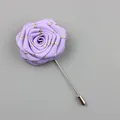 Elegant purple fabric rose lapel pin with gold trim and long silver needle for suits - Light Purple