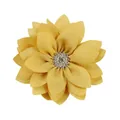Macro shot of ginger yellow chiffon flower brooch with sparkling heart rhinestone center - Khaki/Earth Yellow
