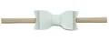 Close-up of soft white faux leather bow with lychee texture on elastic nylon baby headband - Beige