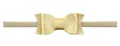 Detailed view of golden faux leather bow with litchi texture on elastic nylon baby headband - Style 6 Gold