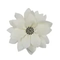 Detail of white chiffon lotus flower fabric accessory with sparkling rhinestone center - Beige