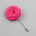 Classic rose-shaped lapel pin made of rose pink ribbed fabric with gold metallic edges - Rose Red