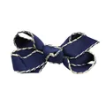 Handmade navy blue grosgrain ribbon bow hair clip with contrast stitching for girls - Navy Blue