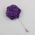Exquisite handmade purple fabric rose lapel pin with gold trim for men's suit jacket - Dark Purple