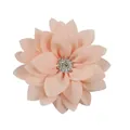 Detail of a 9cm dusty pink layered fabric flower with a sparkling rhinestone center - Snow Bud