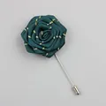 Elegant men's lapel pin with dark green fabric rose and golden thread detail - Dark Green